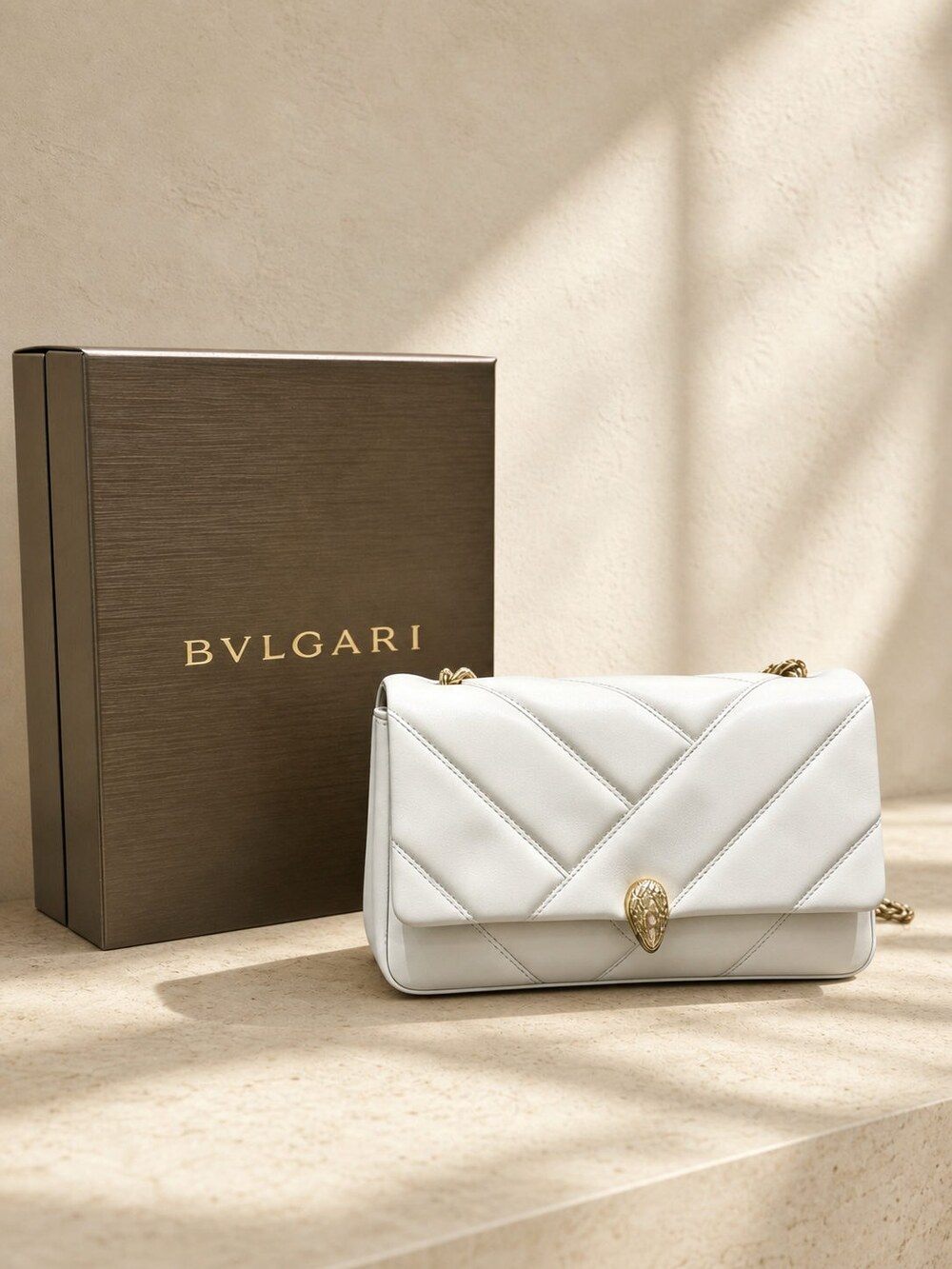 Bvlgari Serpenti Forever Ivory Quilted Chain Shoulder Bag - Picture 3 of 4